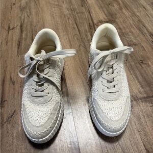 Dolce Vita Ivory Crochet Lace-Up Sneakers